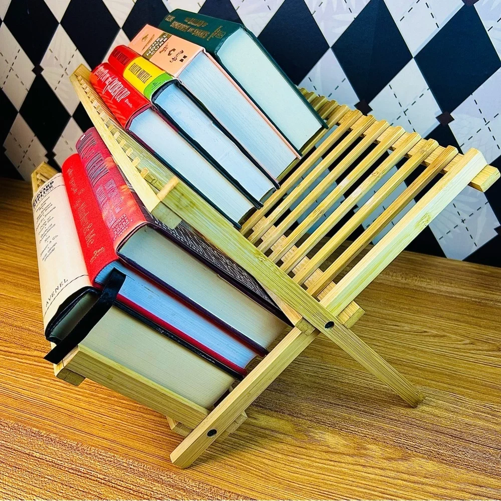 Collapsible Bamboo Plate Rack Folding Slatted Farmhouse‎ Kitchen Storage